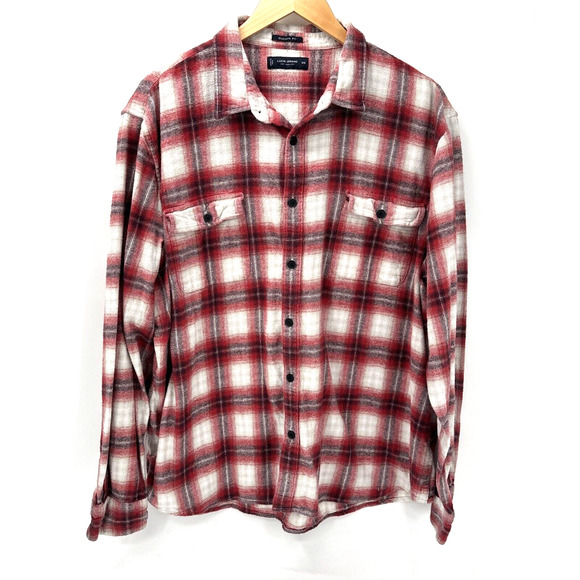 Lucky Brand Shirt Mens XXL Flannel Red White Plaid Classic Fit Button Up Cotton - Picture 1 of 9